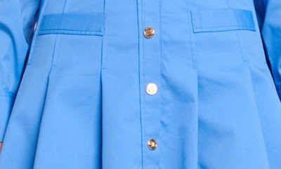 Shop Maje Audrela Long Sleeve Cotton Blend Shirtdress In Blue