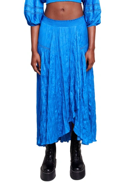 Shop Maje Japra Asymmetric Crinkle Satin Skirt In Blue