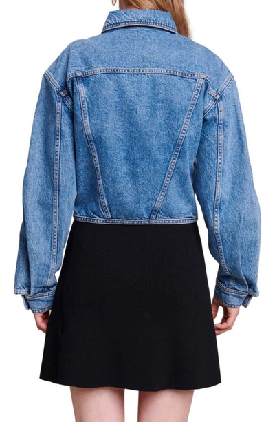 Shop Maje Balentine Laced Detail Denim Trucker Jacket In Blue