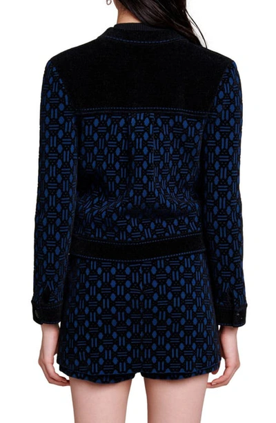 Shop Maje Meveillon Colorblock Jacquard Knit Jacket In Blue / Black