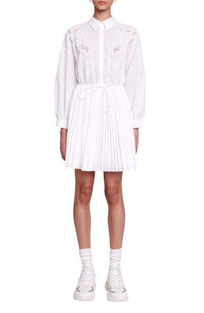 Shop Maje Riwhite Embroidered Long Sleeve Shirtdress In White