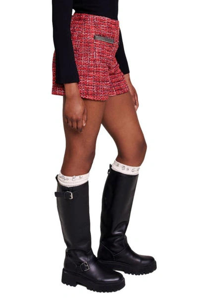 Maje Chain-link Trim Tweed Shorts In Red