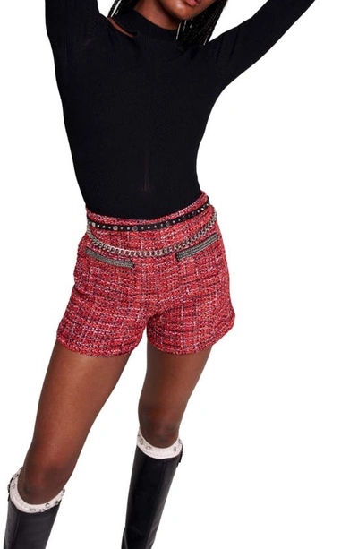 Maje Chain-link Trim Tweed Shorts In Red