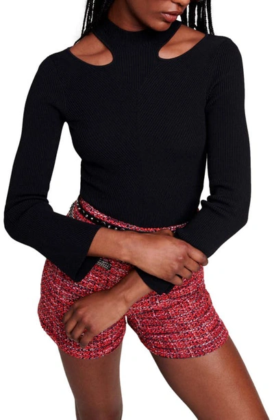 Maje Chain-link Trim Tweed Shorts In Red