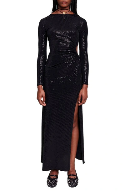 Shop Maje Rilexisa Sequin Long Sleeve Dress In Black