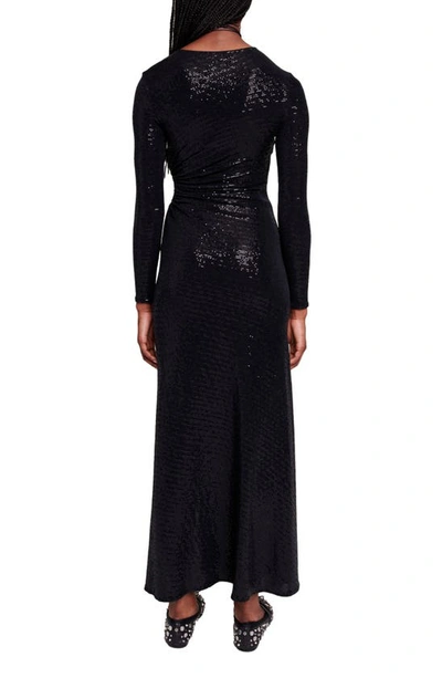 Shop Maje Rilexisa Sequin Long Sleeve Dress In Black