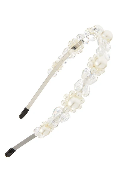 Shop Capelli New York Kids' Imitation Pearl And Bauble Headband In Silver/ Ivory Combo