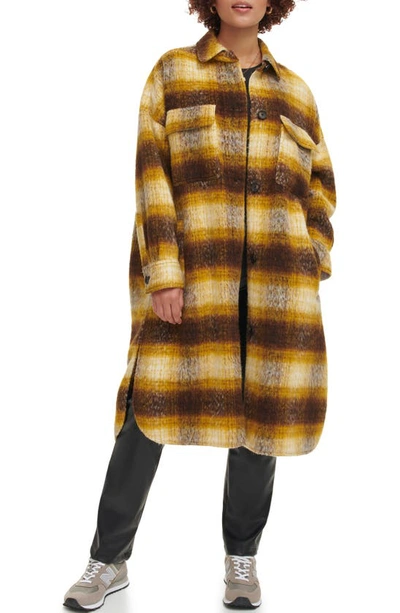 Shop Levi's Plaid Longline Coat In Yellow Plaid