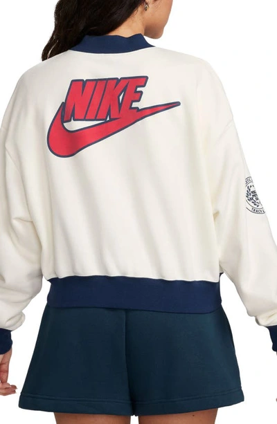 Shop Nike Sportswear Club Exeter Crop Jacket In Sail/ Midnight Navy/ Midnight