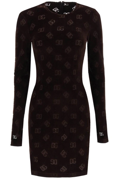 Shop Dolce & Gabbana Monogram Chenille Dress In Brown