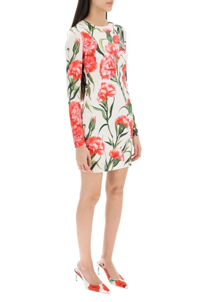 Shop Dolce & Gabbana Long-sleeved Sheath Dress Carnation Print In Multicolor