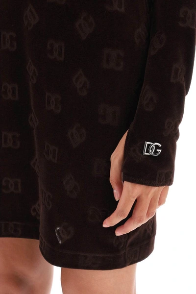 Shop Dolce & Gabbana Monogram Chenille Dress In Brown