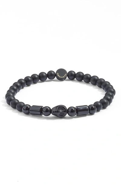 Shop Caputo & Co Skull Bead Bracelet In Black Onyx