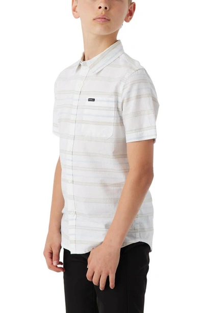 Shop O'neill Kids' Seafaring Stripe Short Sleeve Button-up Shirt In White 2