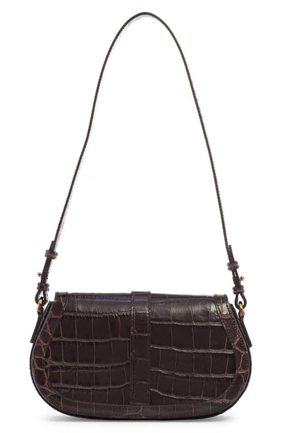 Shop Versace Medium Greca Goddess Croc Embossed Leather Shoulder Bag In Chocolate Sorbet- Gold