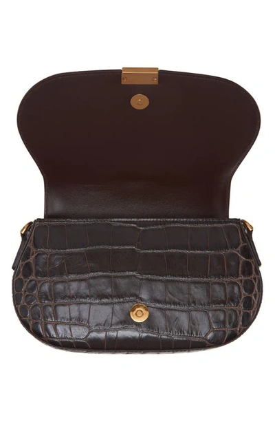 Shop Versace Medium Greca Goddess Croc Embossed Leather Shoulder Bag In Chocolate Sorbet- Gold