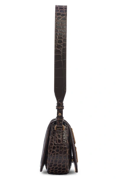 Shop Versace Medium Greca Goddess Croc Embossed Leather Shoulder Bag In Chocolate Sorbet- Gold