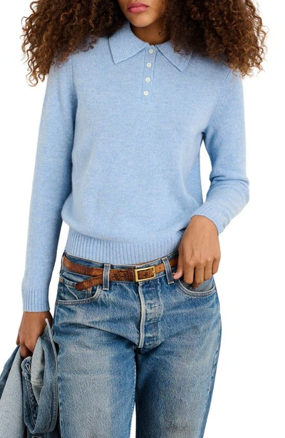 Shop Alex Mill Alice Cashmere Polo Sweater In Frost Blue