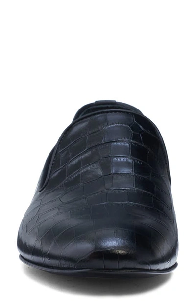 Shop Versace Croc Embossed Calfskin Smoking Slipper In Black
