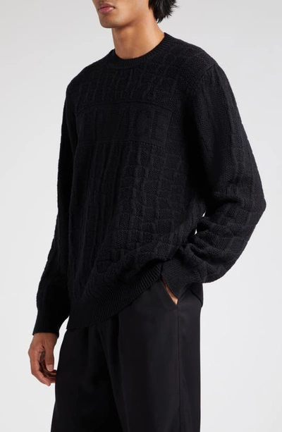 Shop Versace Crocodile Jacquard Wool Crewneck Sweater In Black