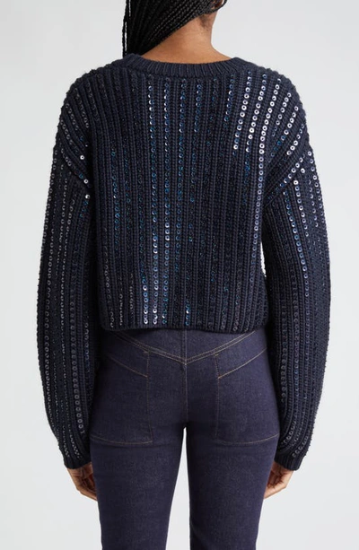 Shop Cinq À Sept Phoebe Sequin Crop Sweater In Navy