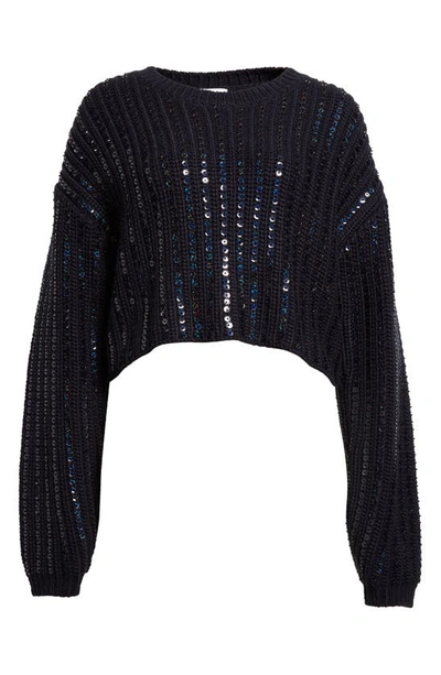 Shop Cinq À Sept Phoebe Sequin Crop Sweater In Navy