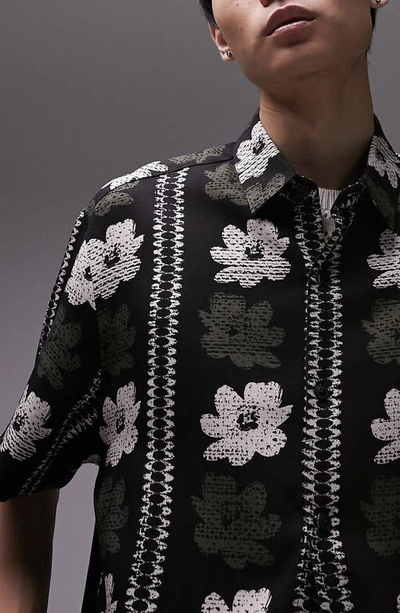 Shop Topman Floral Short Sleeve Button-up Shirt In Black