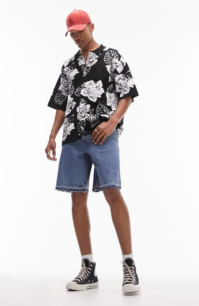 Shop Topman Floral Short Sleeve Knit Button-up Shirt In Black Multi