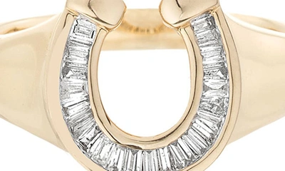 Shop Adina Reyter Baguette Diamond Horseshoe Signet Ring In Yellow Gold