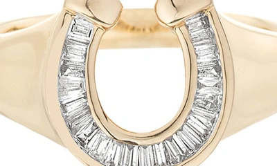 Adina Reyter Baguette Diamond Horseshoe Signet Ring In Yellow Gold