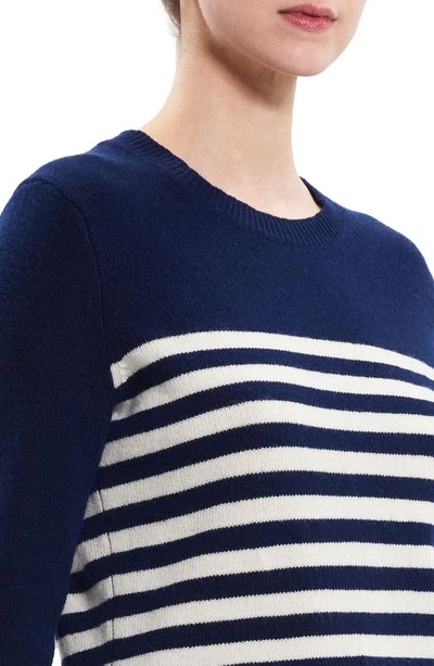 Shop Theory Shrunken Stripe Wool & Cashmere Sweater In Dark Navy/ Ivory