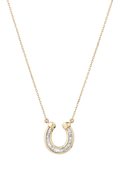 Shop Adina Reyter Baguette Diamond Horseshoe Pendant Necklace In Yellow Gold