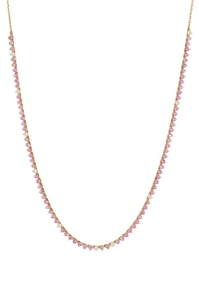 Shop Adina Reyter Half Riviera Diamond & Pink Sapphire Necklace In Yellow Gold