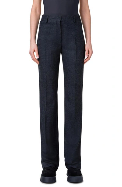 Shop Akris Marilyn Wool Stretch Flannel Pants In 098 Charcoal