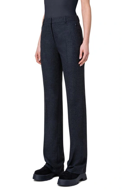 Shop Akris Marilyn Wool Stretch Flannel Pants In 098 Charcoal