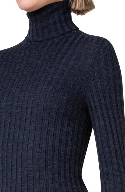 Shop Akris Rib Wool & Silk Turtleneck Sweater In 089 Charcoal