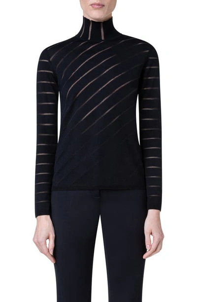 Shop Akris Diagonal Stripe Virgin Wool & Silk Sweater In Black