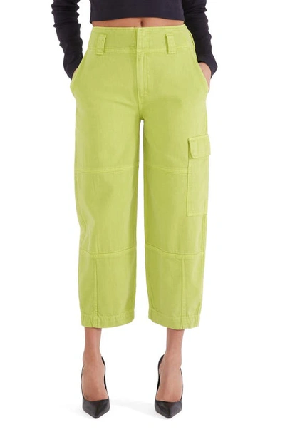 Shop Etica Juni High Waist Crop Relaxed Cargo Pants In Dark Citron