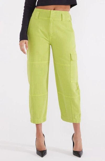 Shop Etica Juni High Waist Crop Relaxed Cargo Pants In Dark Citron