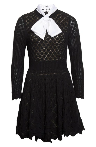 Shop Alice And Olivia Gin Pointelle Lace Wool Sweater Dress In Black