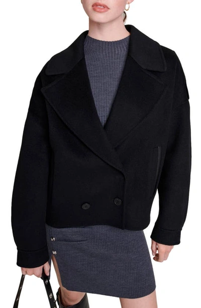 Shop Maje Double Breasted Oversize Wool Blend Jacket In Black