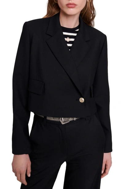 Shop Maje Double Breasted Straight Cut Crop Jacket In Black