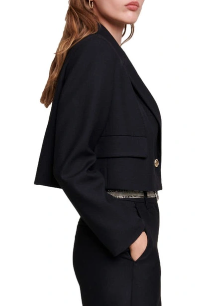Shop Maje Double Breasted Straight Cut Crop Jacket In Black