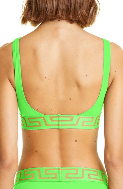 Shop Versace Greca Border Triangle Bikini Top In Clover