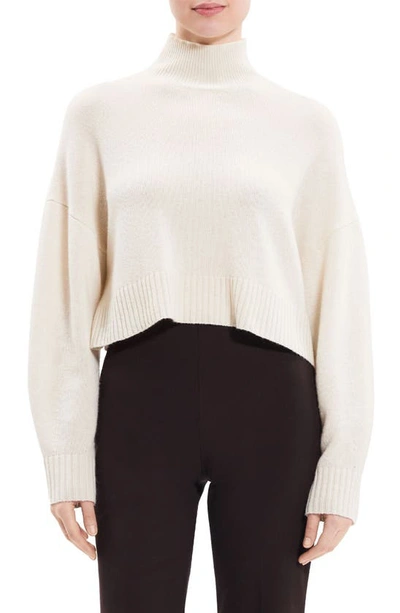 Shop Theory Crop Cashmere Turtleneck Sweater In Ivory