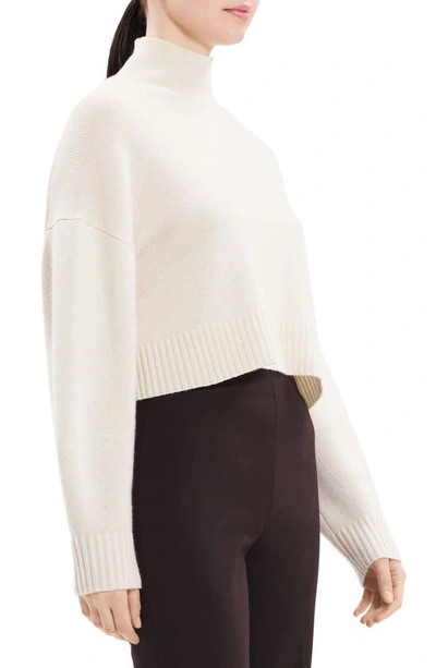 Shop Theory Crop Cashmere Turtleneck Sweater In Ivory