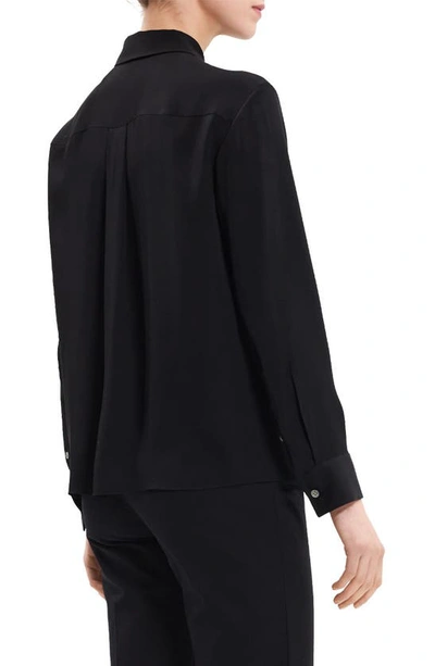 Shop Theory Moder Tie Neck Silk Button-up Blouse In Black