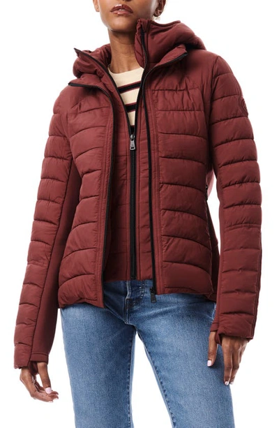 Shop Bernardo Hooded Quilted Water Repellent Jacket In Ruby Wine