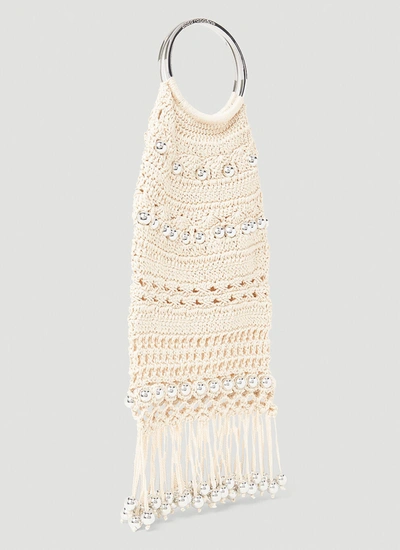 Shop Rabanne Paco  Women Beaded Crochet Tote Bag In White