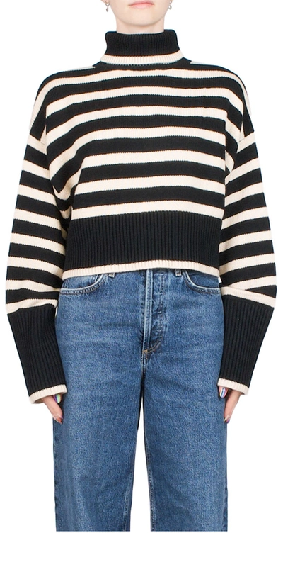 Shop Denimist Cropped Sailor Stripe Turtleneck Sweater